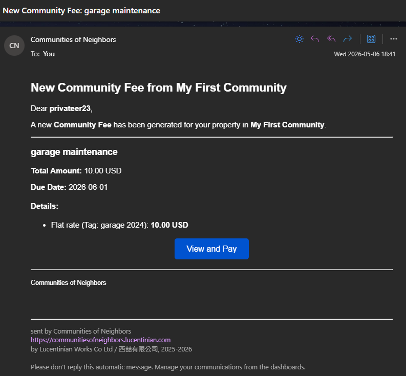 Community Fees & Membership Dues emails