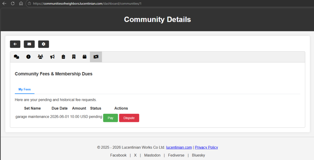 Pending Community Fees & Membership Dues 